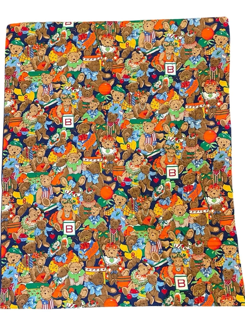 Vtg VIP TEDDIE'S TEA PARTY CRAFTING PANEL Crib  Quilt Wall Hanging 32”x 45”